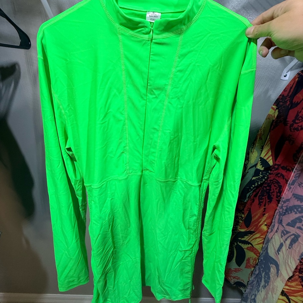 Neon Green Long Sleeve Swim Top